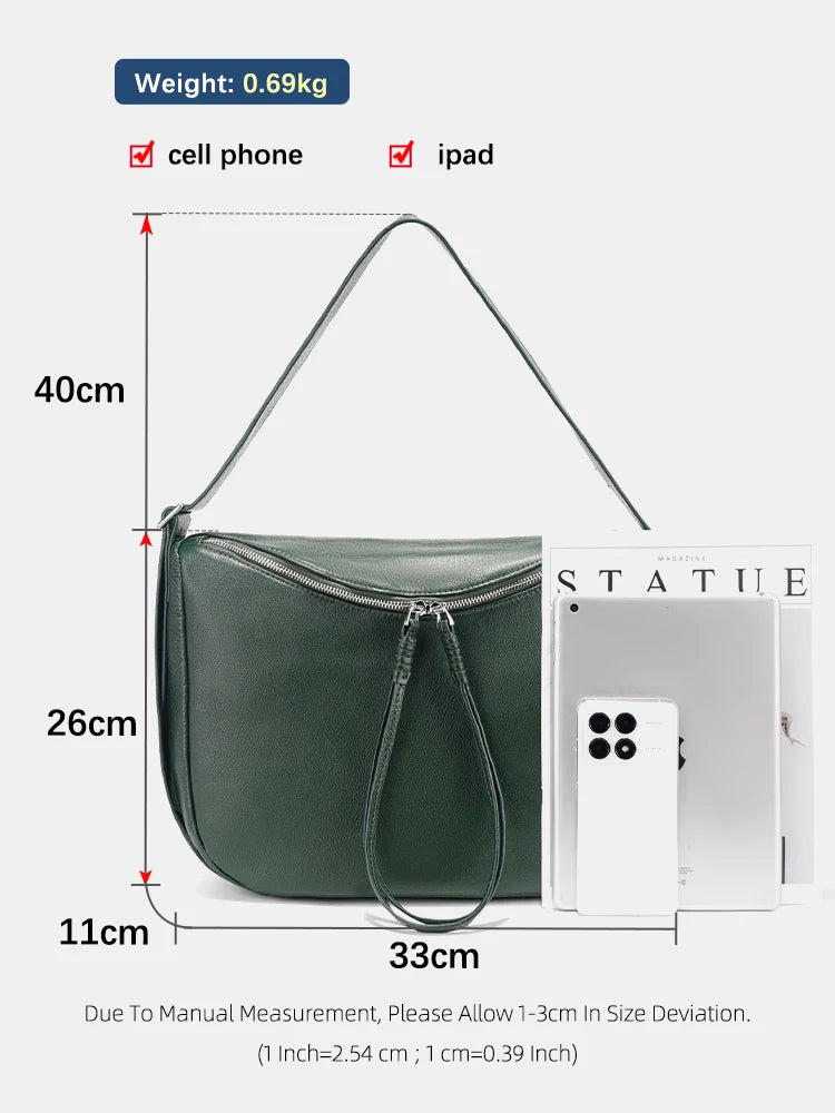 ZENCY Soft Leather Hobo Bag — Large Capacity Shoulder Bag for Work & Travel