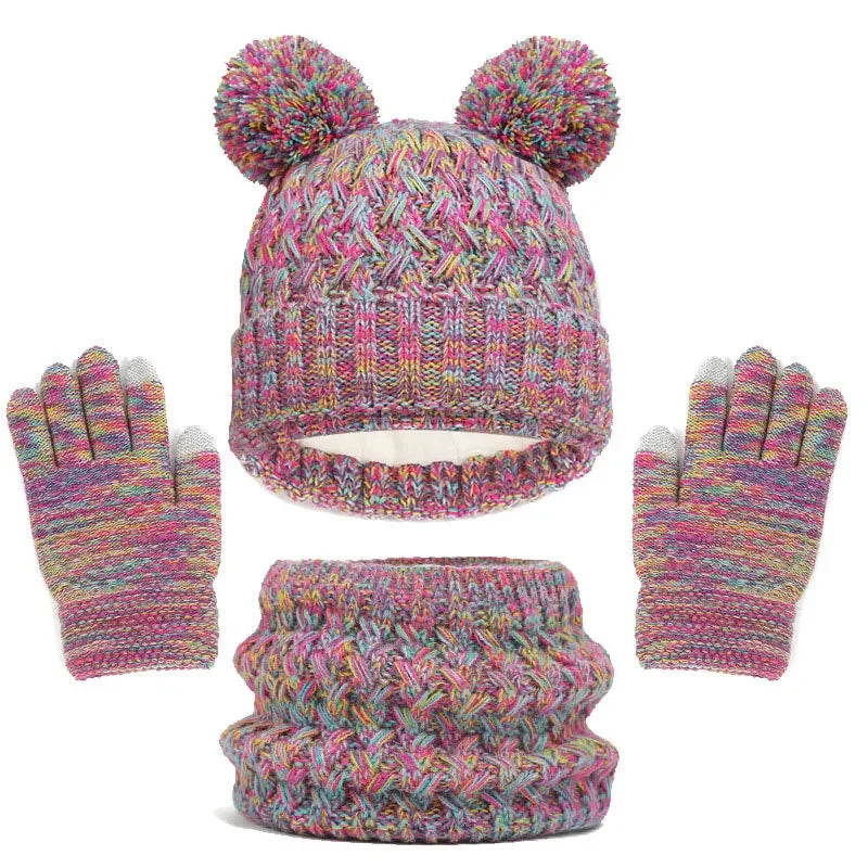 Kids Knitted Winter Accessory Set — Warm Hat, Scarf, and Gloves 3-Piece Kit