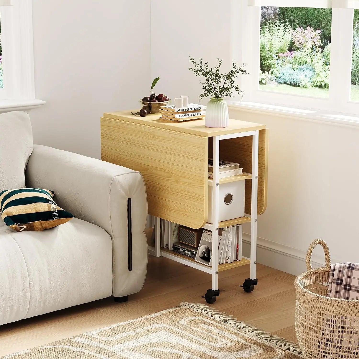 EliteZ Folding Dining Table — Mobile Drop Leaf Design with Storage