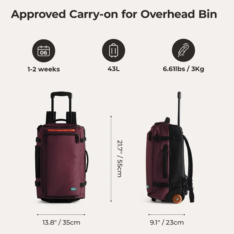 BAGSMART Travel Rolling Luggage — Multifunction 3-in-1 Carry On Backpack