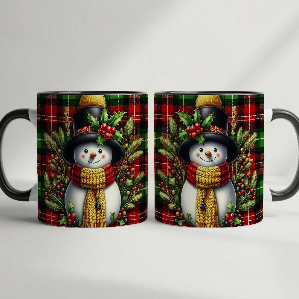 Snowman Plaid Pattern Coffee Mug — Festive Winter Holiday Drinkware