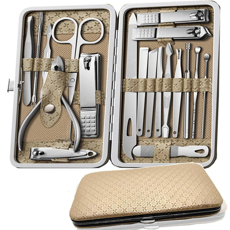 Professional 19-Piece Manicure Set — Stainless Steel Grooming Kit with Case