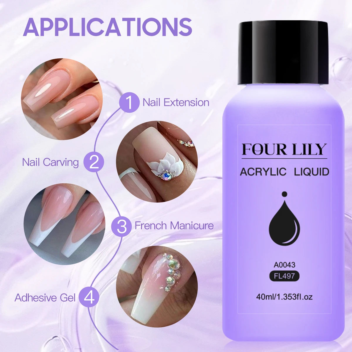 Four Lily Acrylic Liquid Monomer — Professional Nail Extension & Carving Tool