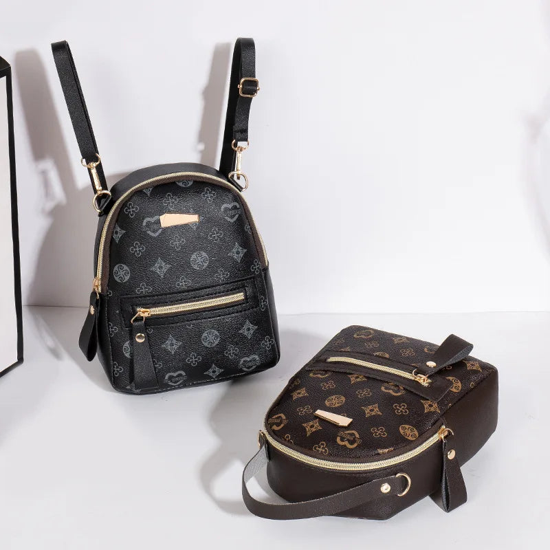 Women's Geometric Mini Backpack — Lightweight PU Leather Daypack