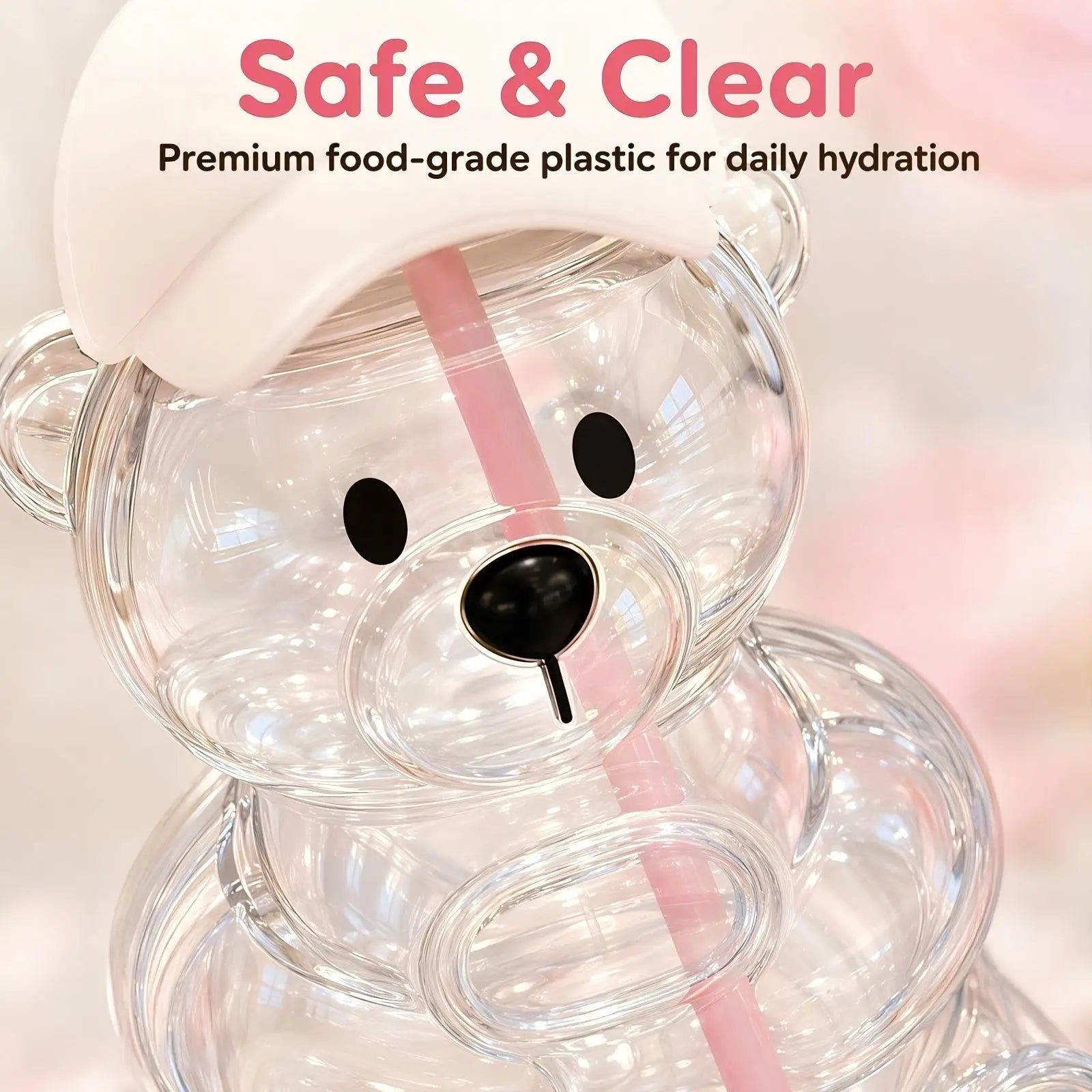 Cute Bear Shaped Glass Cup — 20oz Adorable Drinking Bottle with Straw