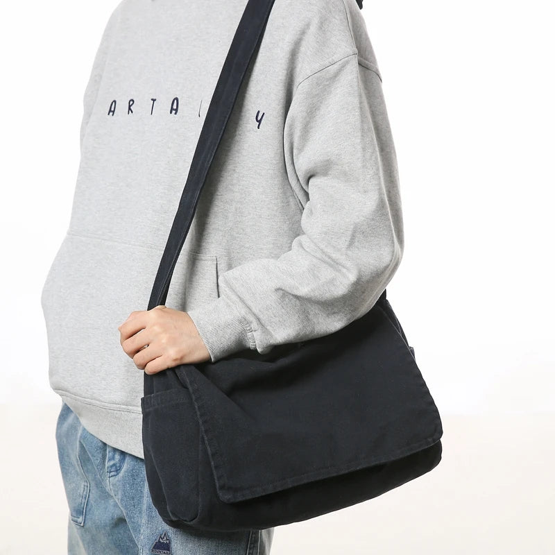 Men's Minimalist Messenger Bag — Large Capacity Canvas Shoulder Bag
