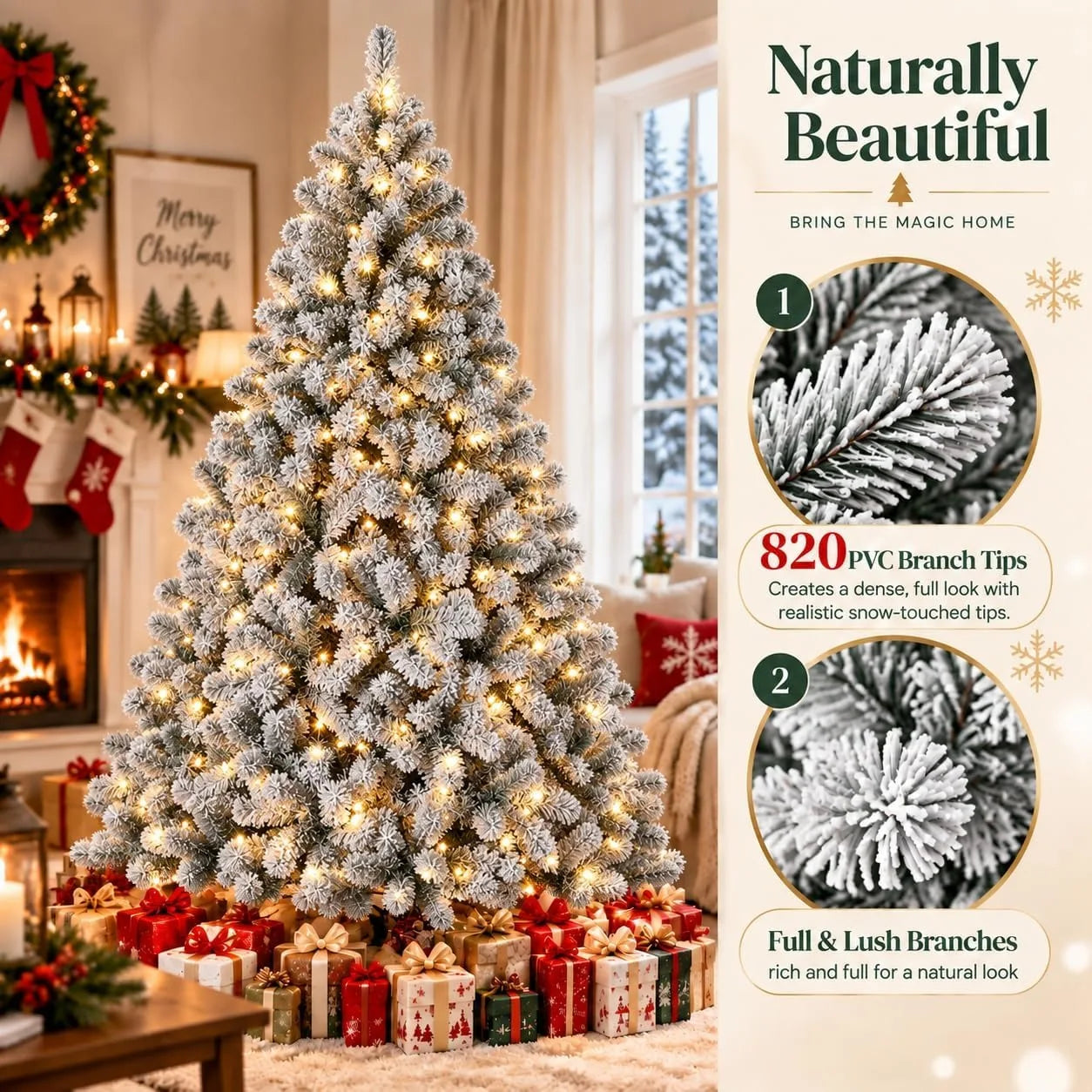 ANIXOL Artificial Christmas Tree — Pre-Lit with Snowflake Decor