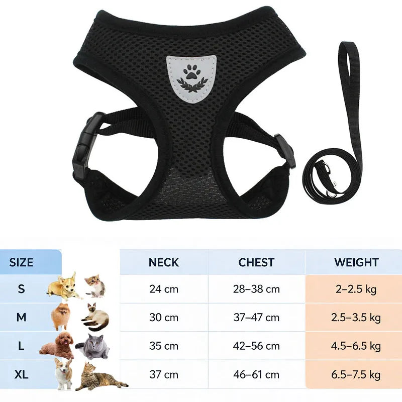 Anti-Escape Cat Harness and Leash Set — Reflective Pet Vest with Quick Release