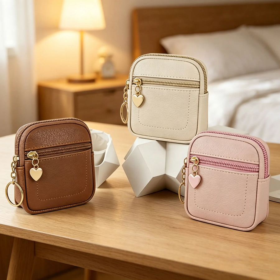 PU Leather Coin Purse — Portable Wrist Bag with Keychain Ring