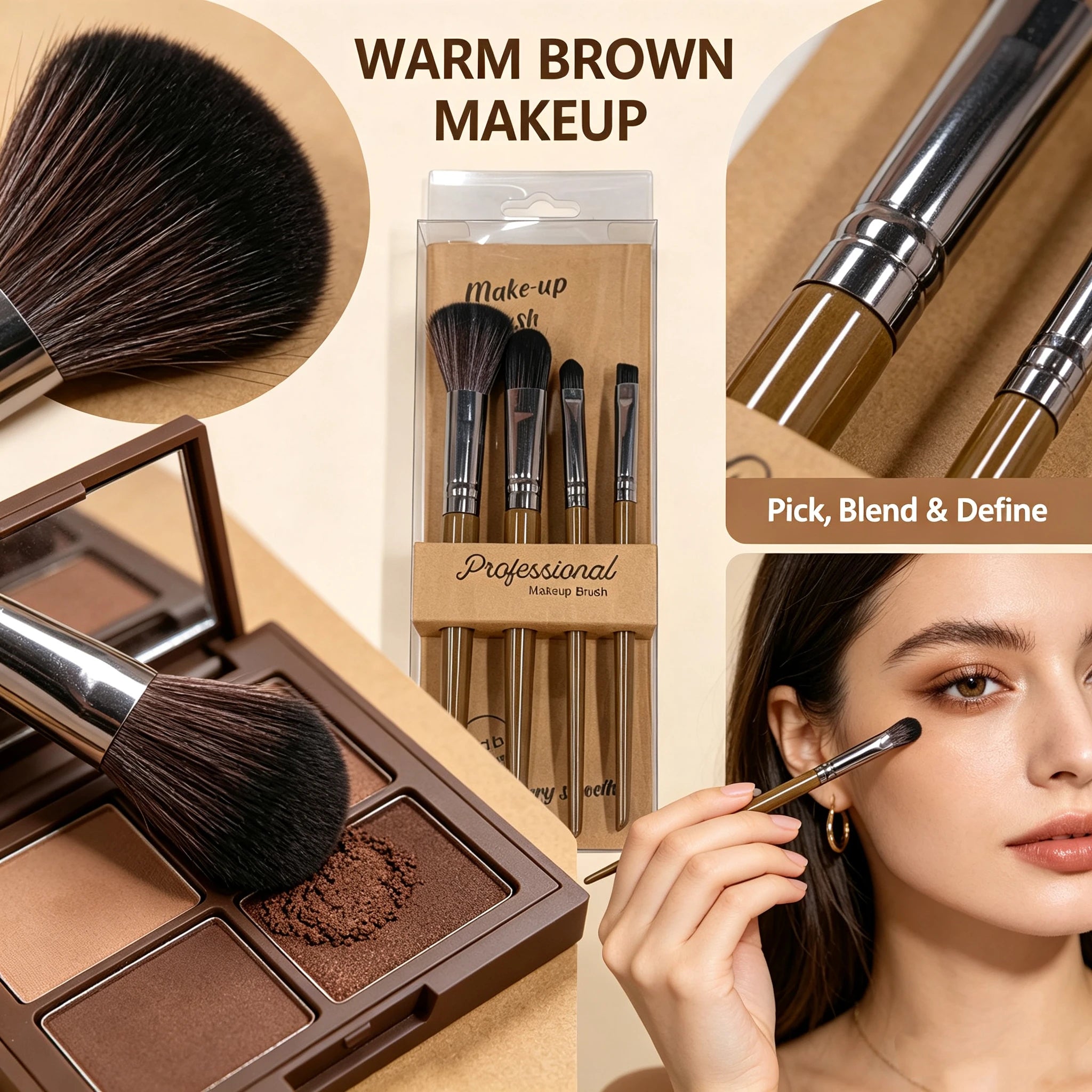 Professional 4-Piece Makeup Brush Set — Soft Nylon Bristles for Flawless Application