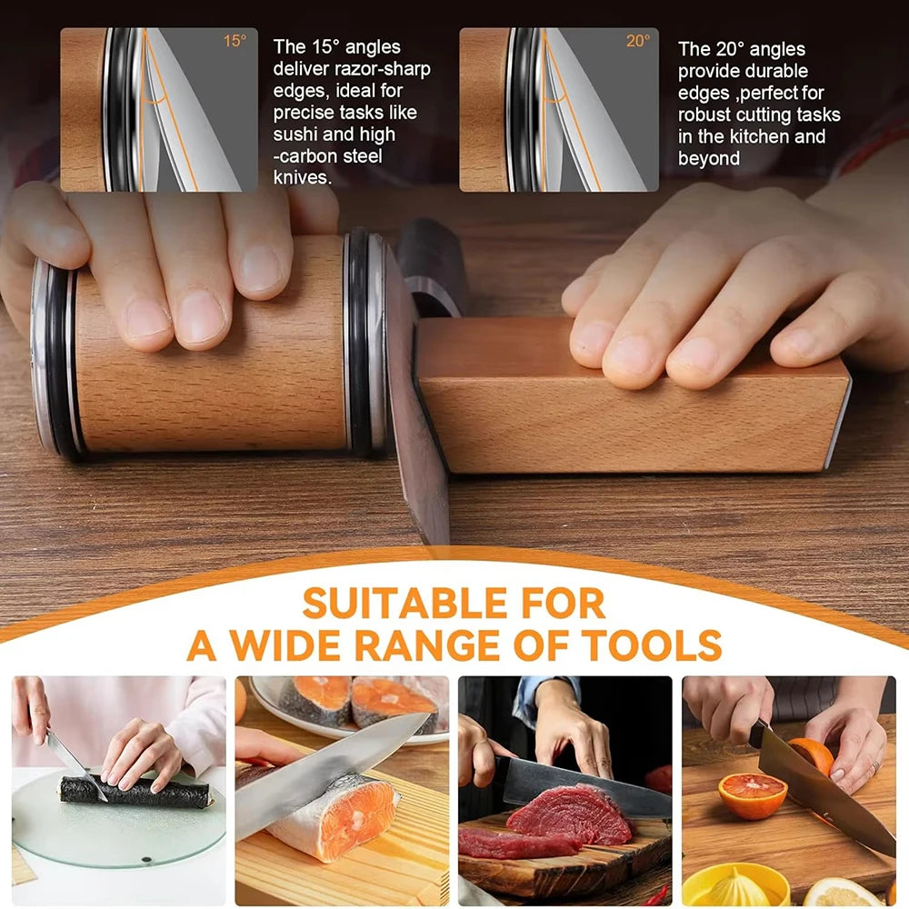 Rolling Knife Sharpener — Double Sided Diamond Stone with Magnetic Angle