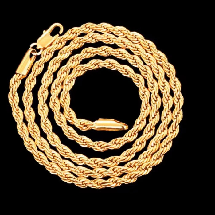 Sterling Silver Rope Chain Necklace — 4mm Gold Plated Classic Jewelry