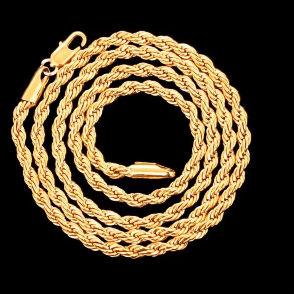 Sterling Silver Rope Chain Necklace — 4mm Gold Plated Classic Jewelry