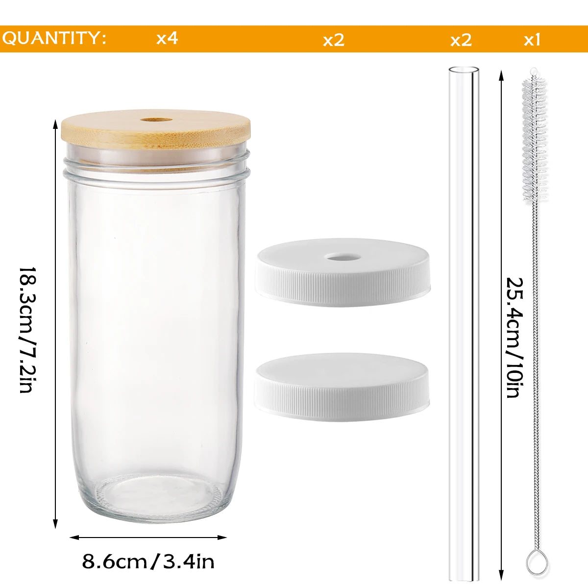 Wide Mouth Boba Glass Cup Set — Reusable Mason Jar with Straws & Lids