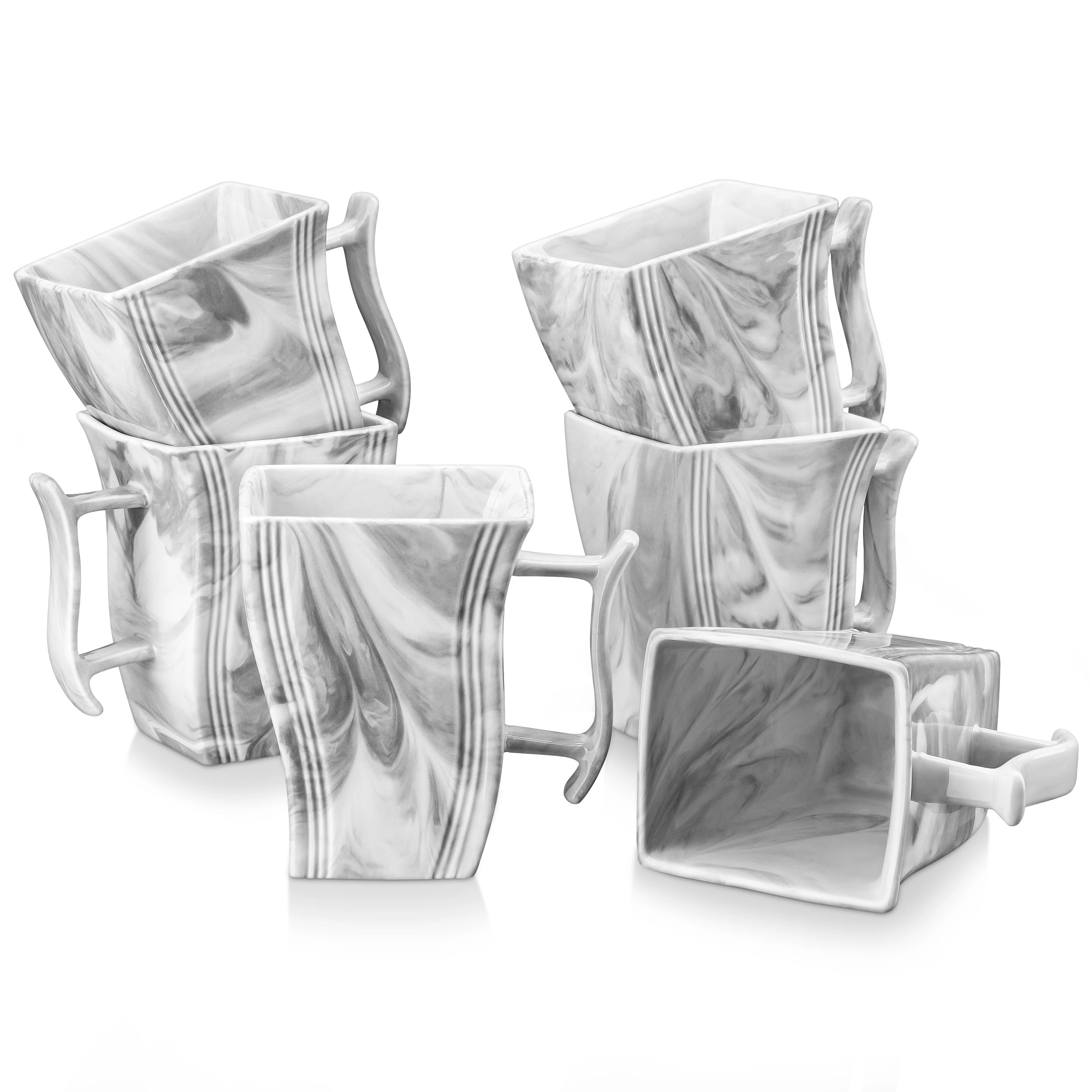 MALACASA 6-Piece Porcelain Coffee Set — Elegant Marble Style Mugs