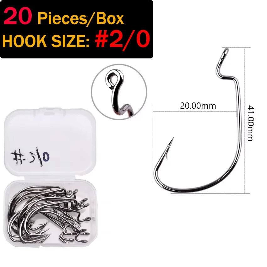 MrLurion Wide Gap Offset Fishing Hooks — High Carbon Steel Barbed Lures