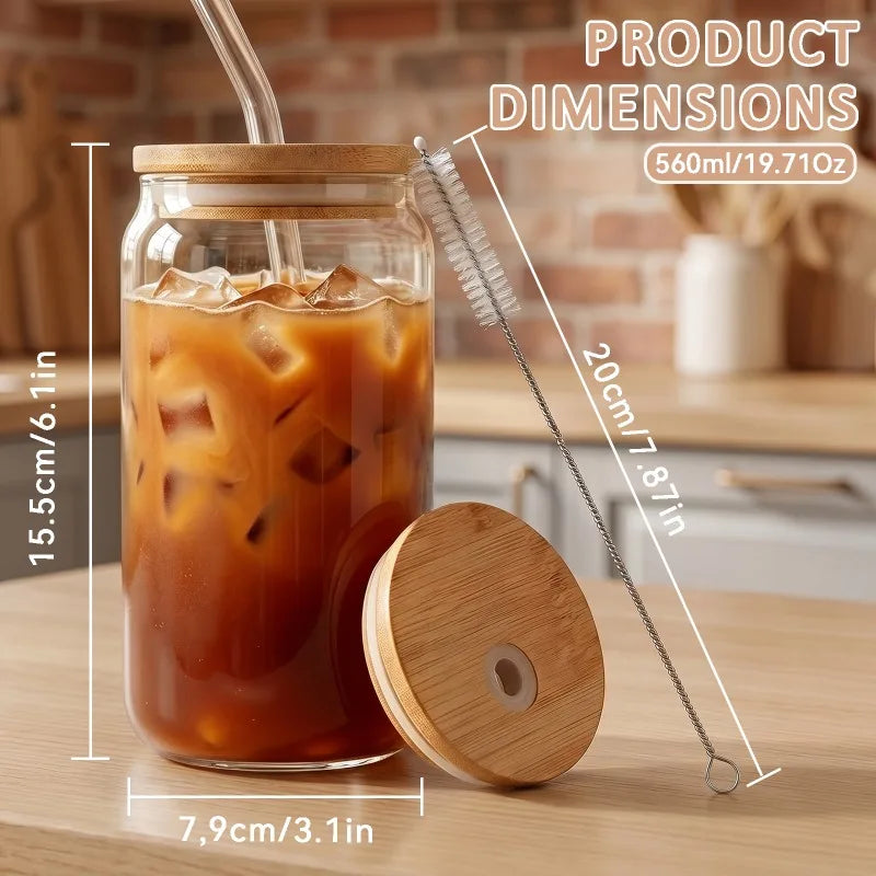 Glass Tumbler Set with Bamboo Lids — Reusable Iced Coffee Cups & Straws