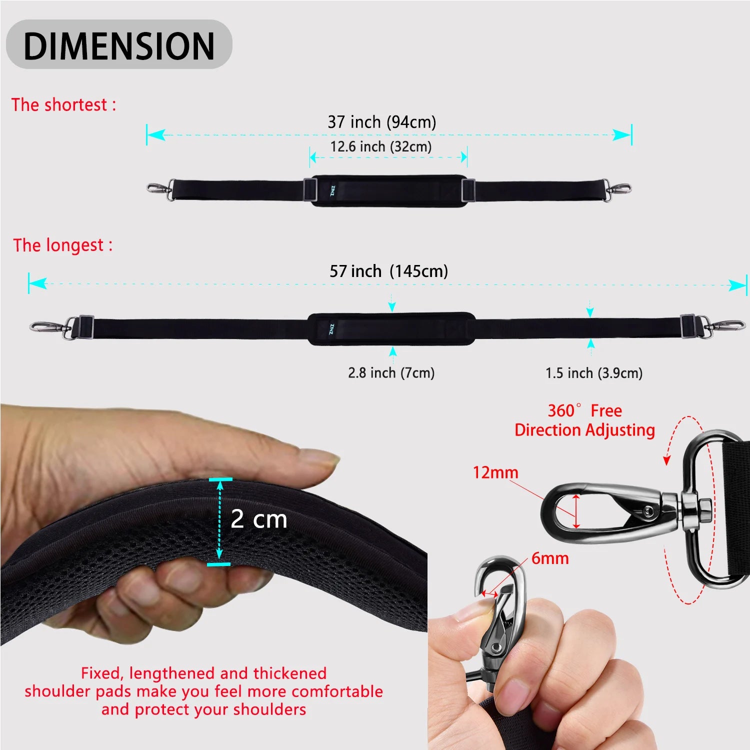 Universal Adjustable Shoulder Strap — Padded Crossbody Replacement Strap