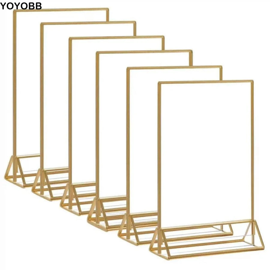 Transparent Acrylic Sign Holder — Elegant Gold Edge Table Display