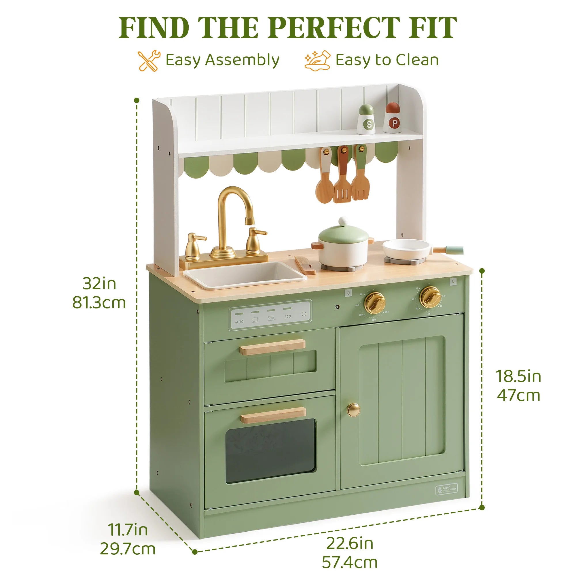 Robud Wooden Play Kitchen Set — Interactive Pretend Play Toy with Food