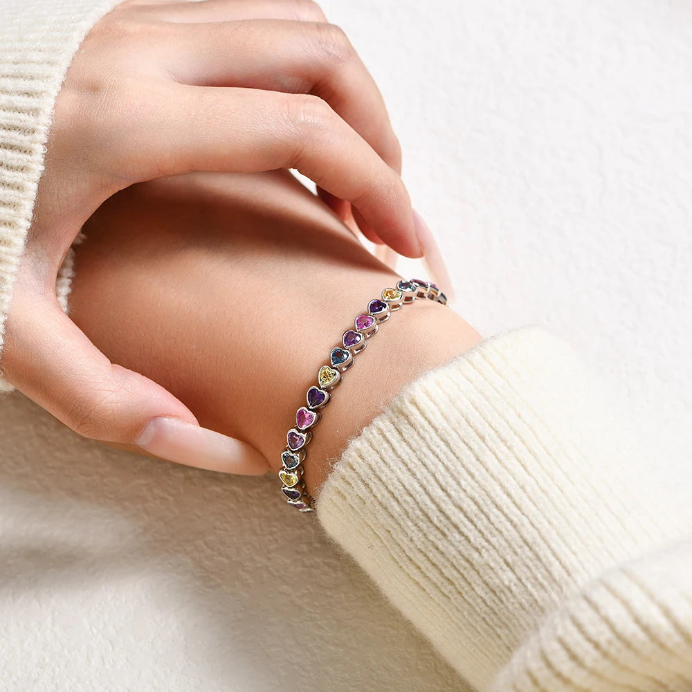 ATTAGEMS Heart-Shaped Sapphire Bracelet — 18K Gold Plated Sterling Silver Jewelry