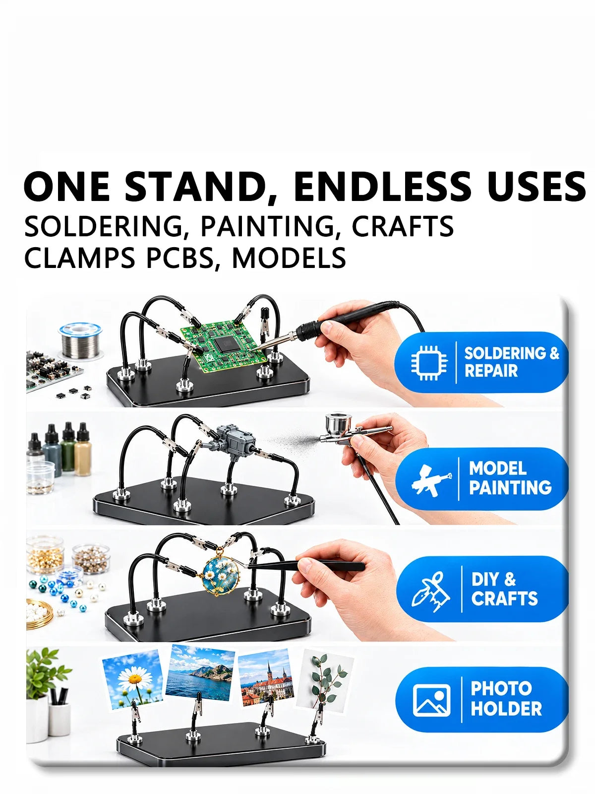 iLMH Magnetic Helping Hands — Flexible Soldering Workstation with Alligator Clips