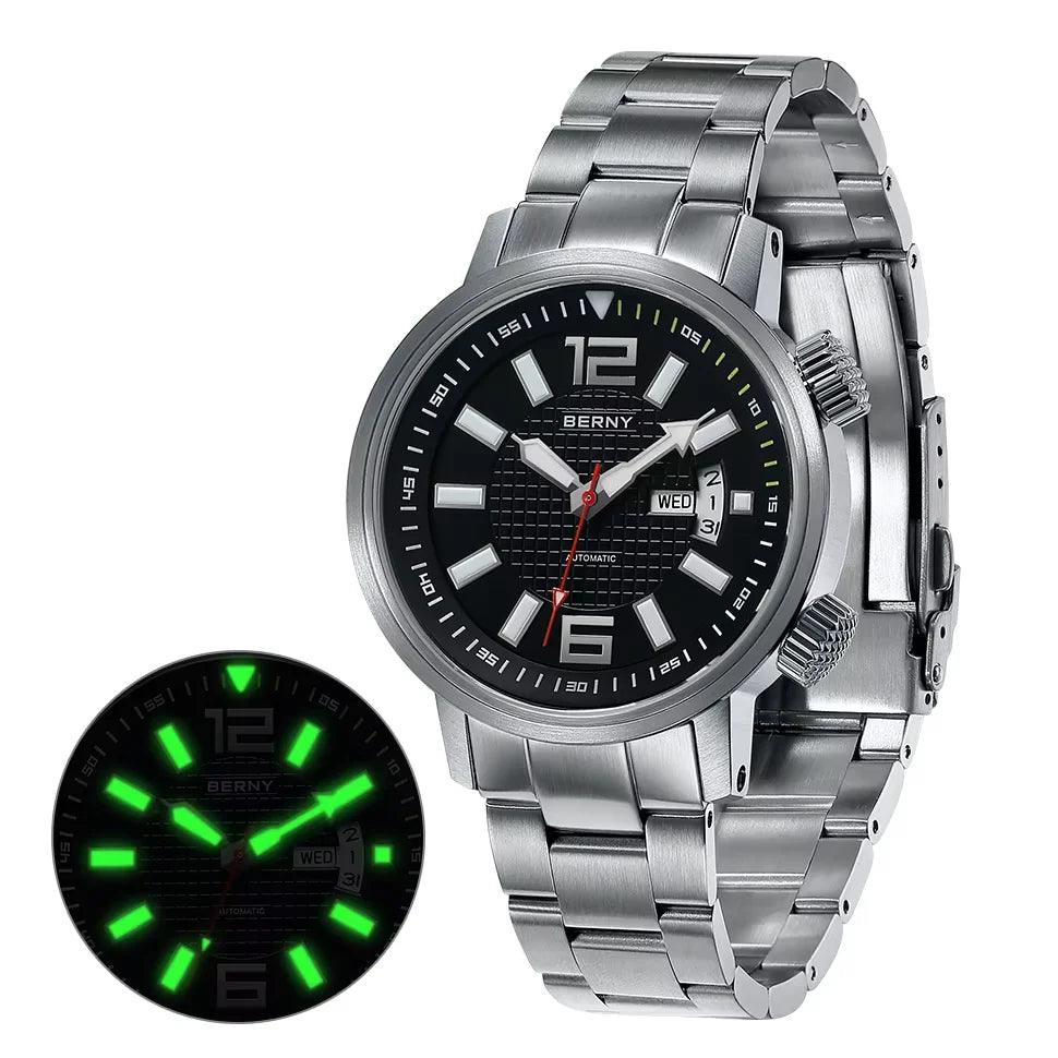 BERNY Automatic Diver Watch — 20ATM Waterproof Mechanical Wristwatch
