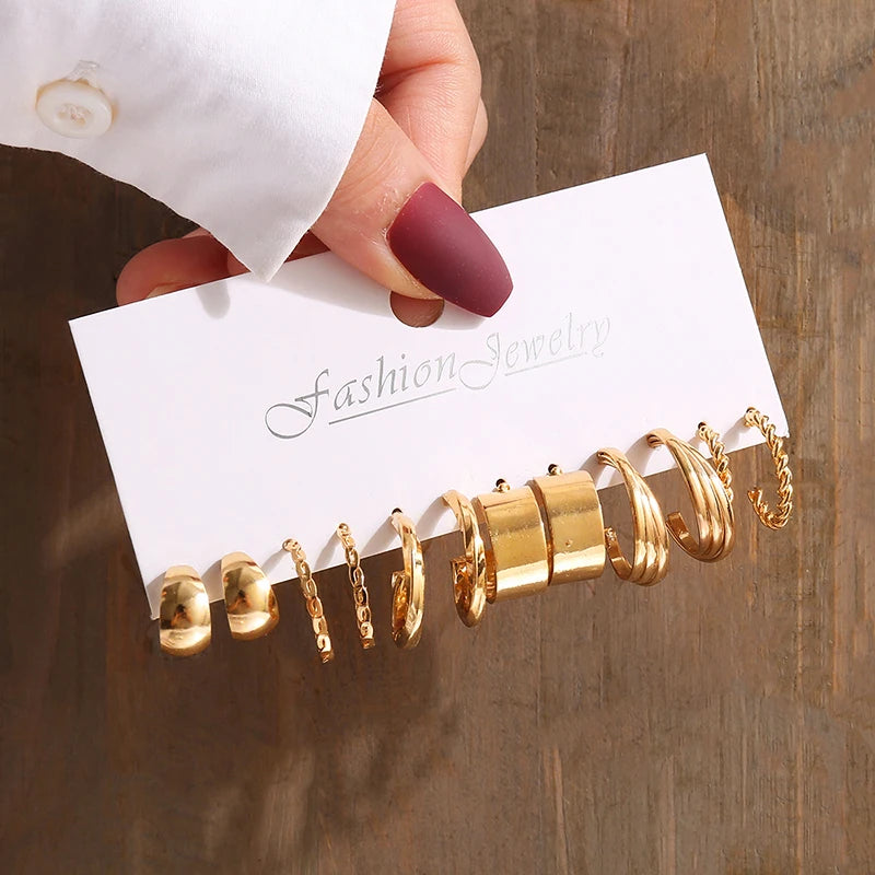 Vintage Geometric Pearl Earrings Set — Gold Tone Dangle & Stud Jewelry
