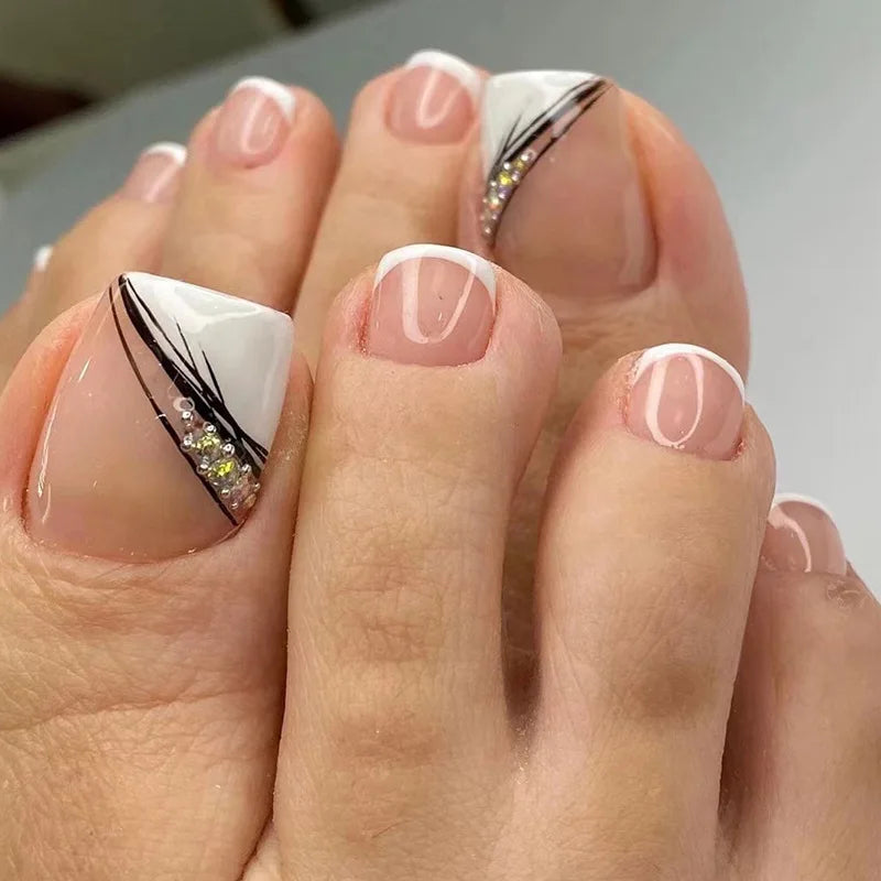 YADORNOS Press On Toenails — French Style Artificial Foot Nail Tips