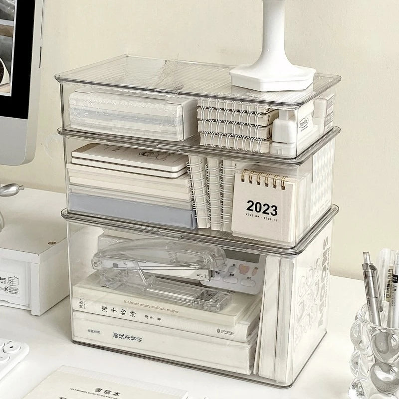 YIYUEQIANLI Desktop Storage Box — Transparent Organizer with Lid