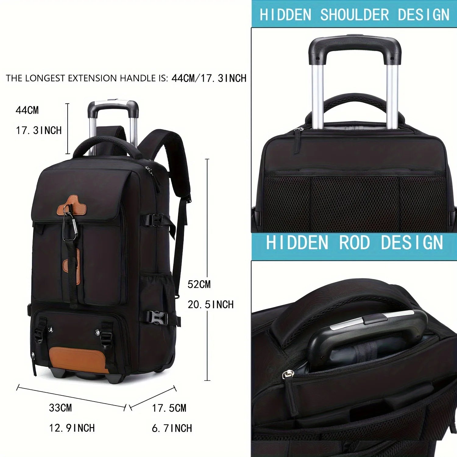 Large Capacity Rolling Backpack — Versatile Travel Trolley with Wheels