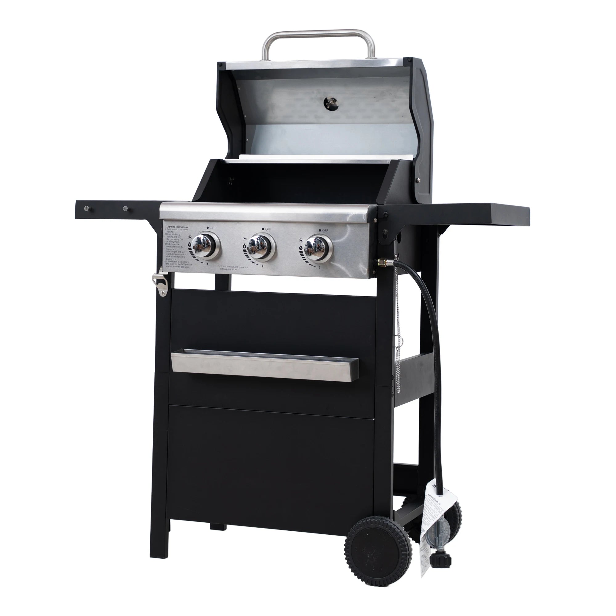 Stainless Steel 3-Burner Propane Grill — Compact Outdoor Gas Barbecue