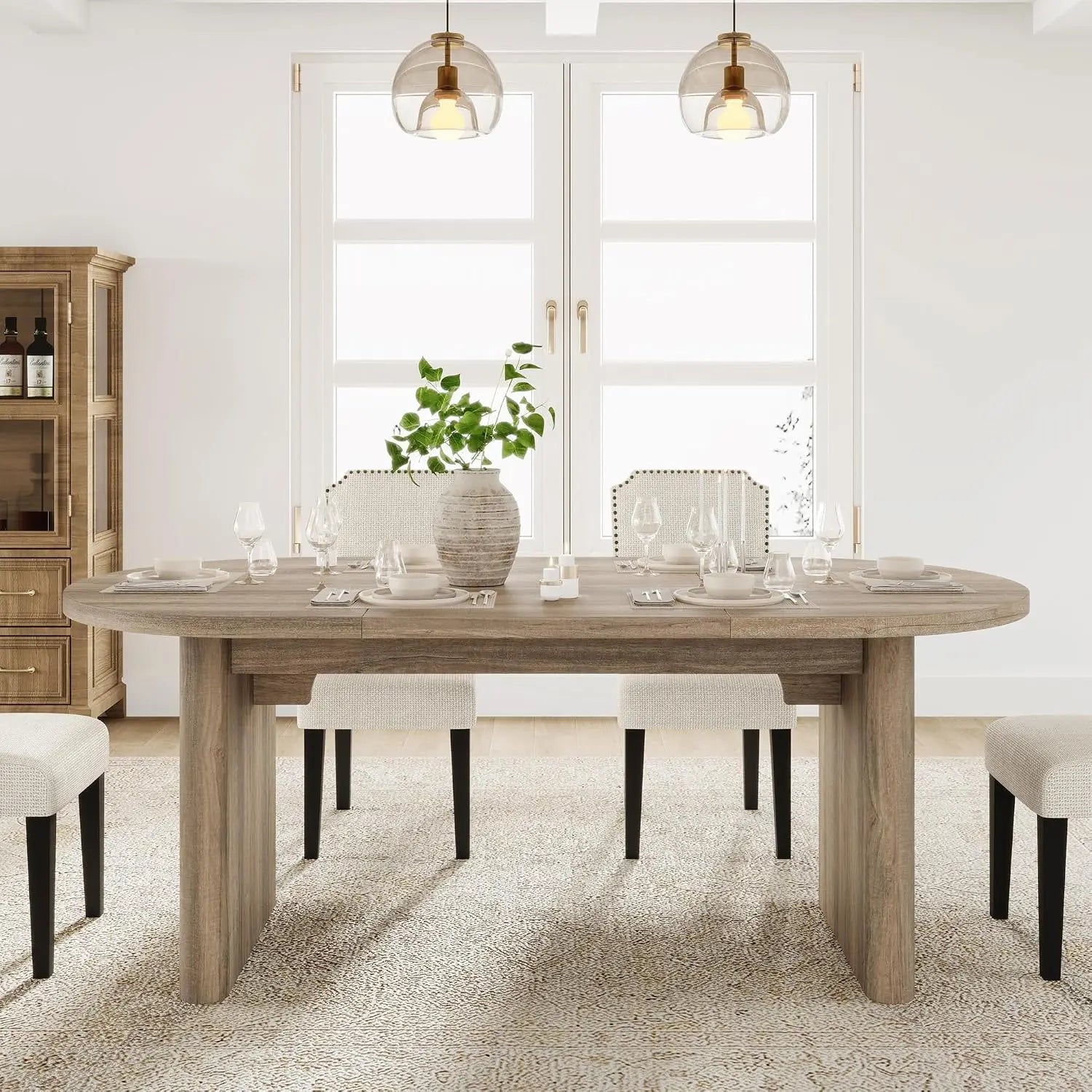 TWISTER.CK Farmhouse Oval Dining Table — Large Wooden Table for 4–8 People