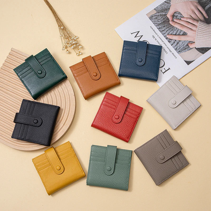 Genuine Leather Women's Mini Wallet — RFID Blocking Slim Two-Fold Purse
