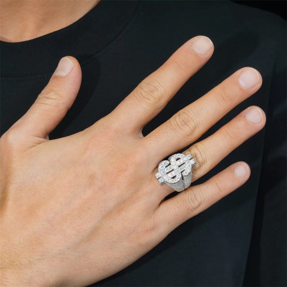 LYEE CYEE Moissanite Dollar Sign Ring — Iced Out 925 Sterling Silver Band