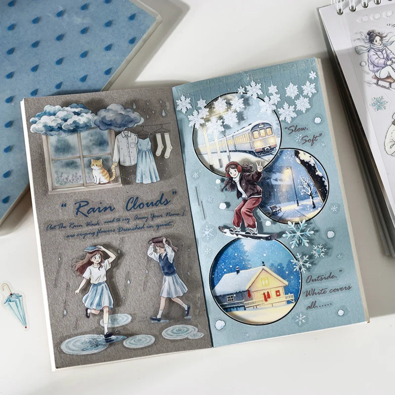 Winter Snow Scenery Sticker Sheets — 48 PET Die-Cut Decals for Scrapbooking