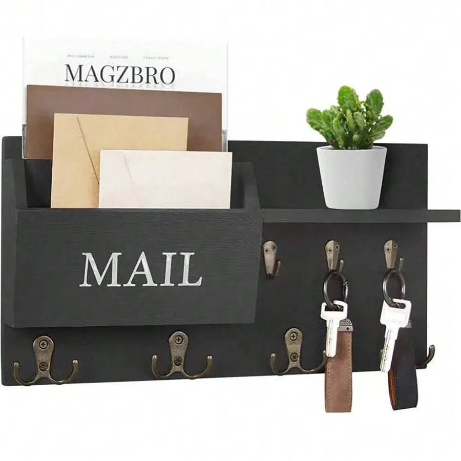 Wall Mount Key Holder & Mail Organizer — Multi-Function Entryway Shelf