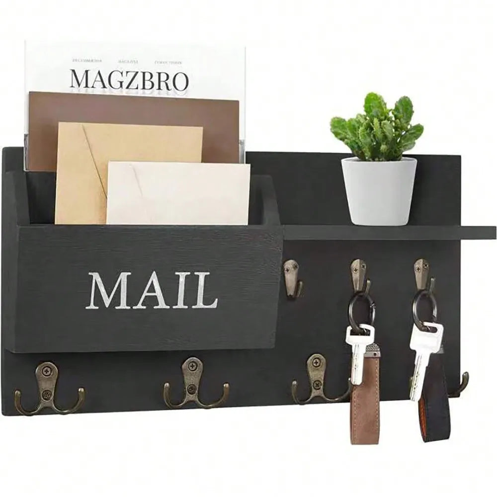 Wall Mount Key Holder & Mail Organizer — Multi-Function Entryway Shelf
