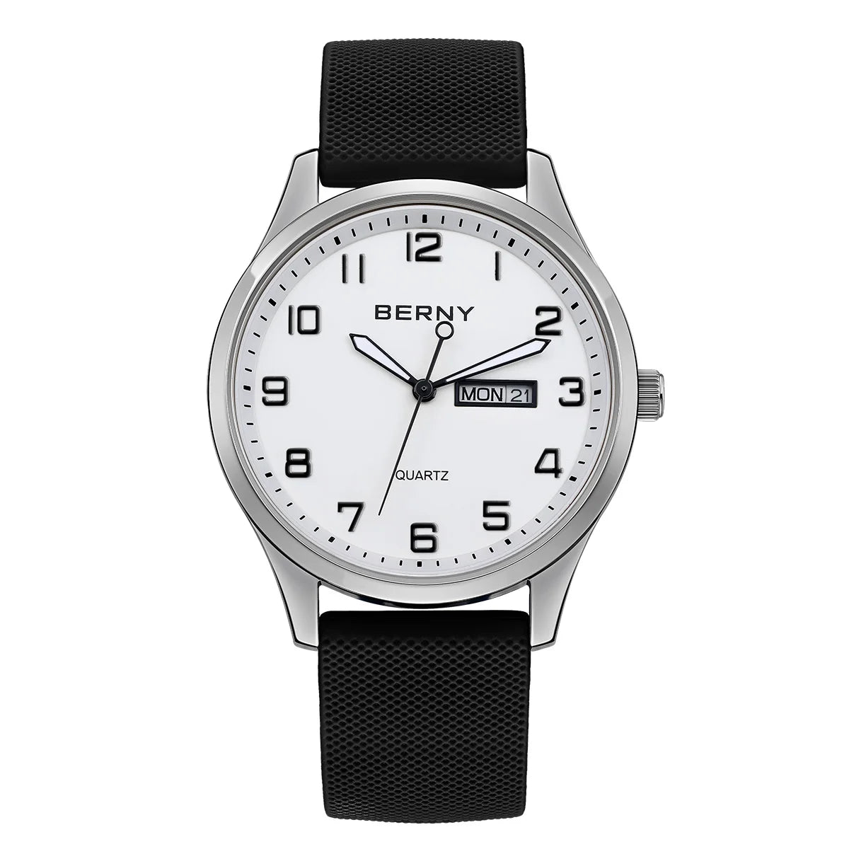 BERNY Men's Quartz Sport Watch — Casual Silicone Strap with Calendar