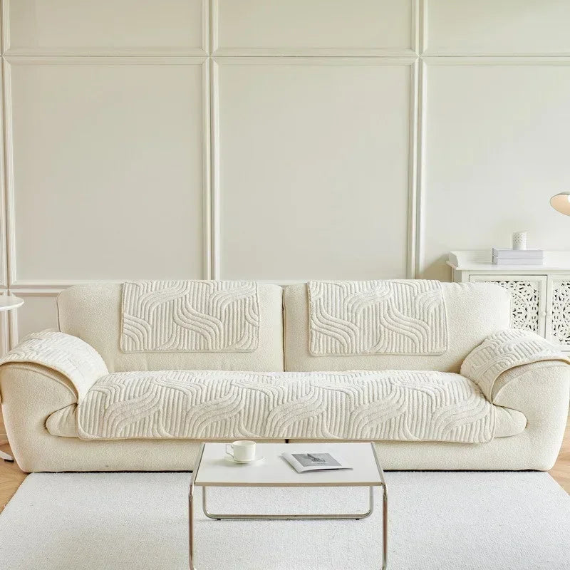Plush Striped Sofa Cover — Non-Slip Thickened Furniture Protector