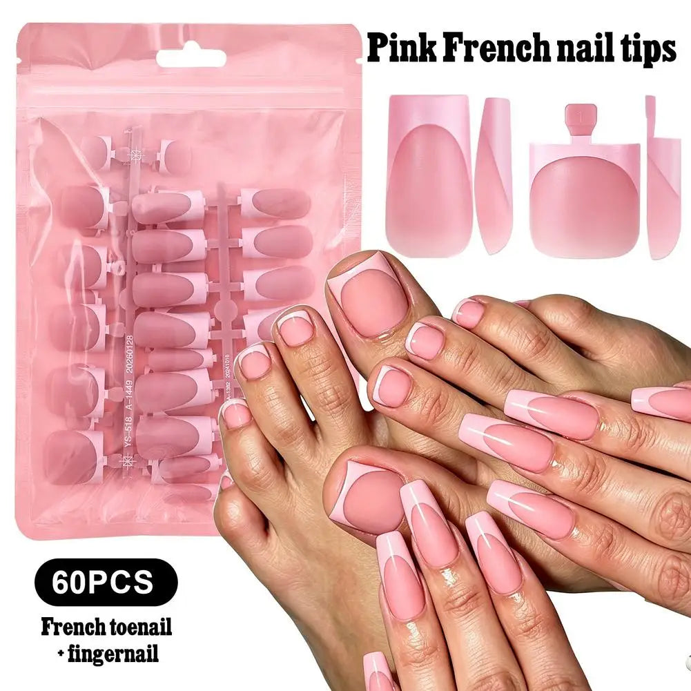 Matte French Tip Press On Nails — Full Cover DIY Manicure Set