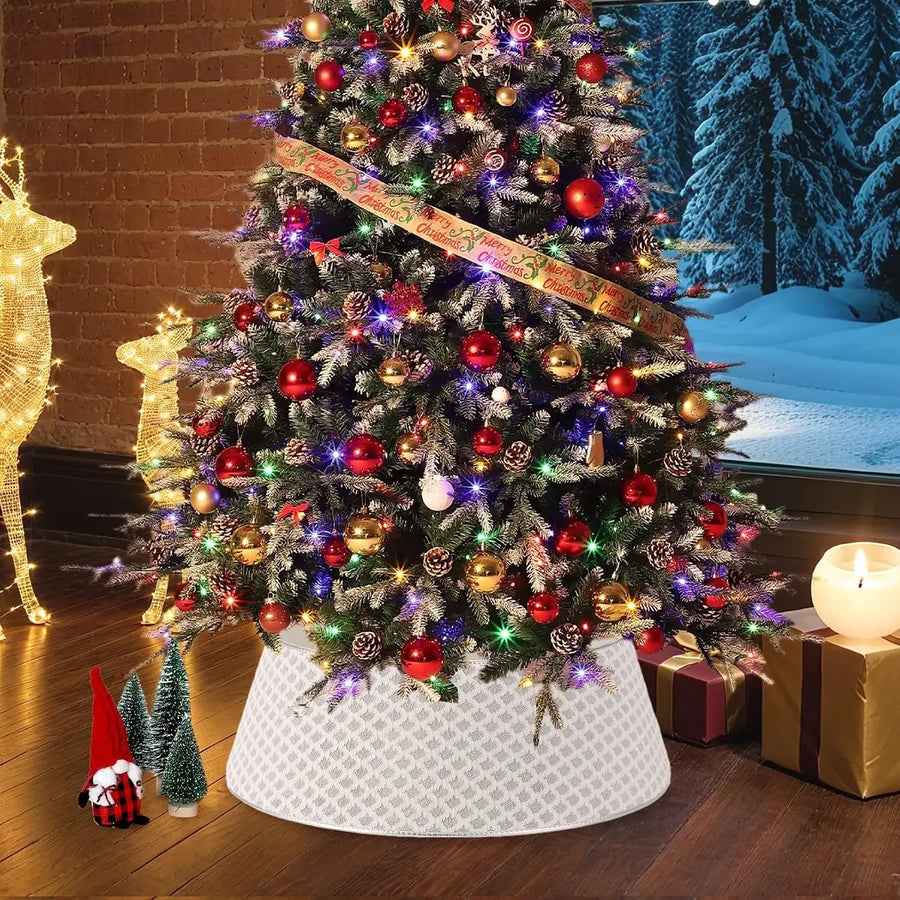 Diamond-Quilted Christmas Tree Collar — Elegant Stand Cover for Holiday Decor