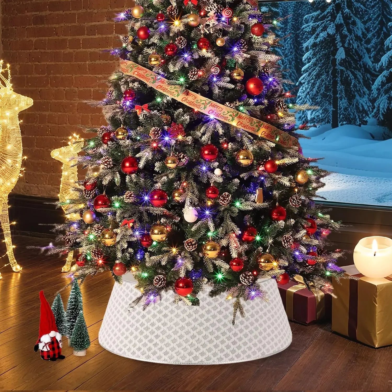 Diamond-Quilted Christmas Tree Collar — Elegant Stand Cover for Holiday Decor