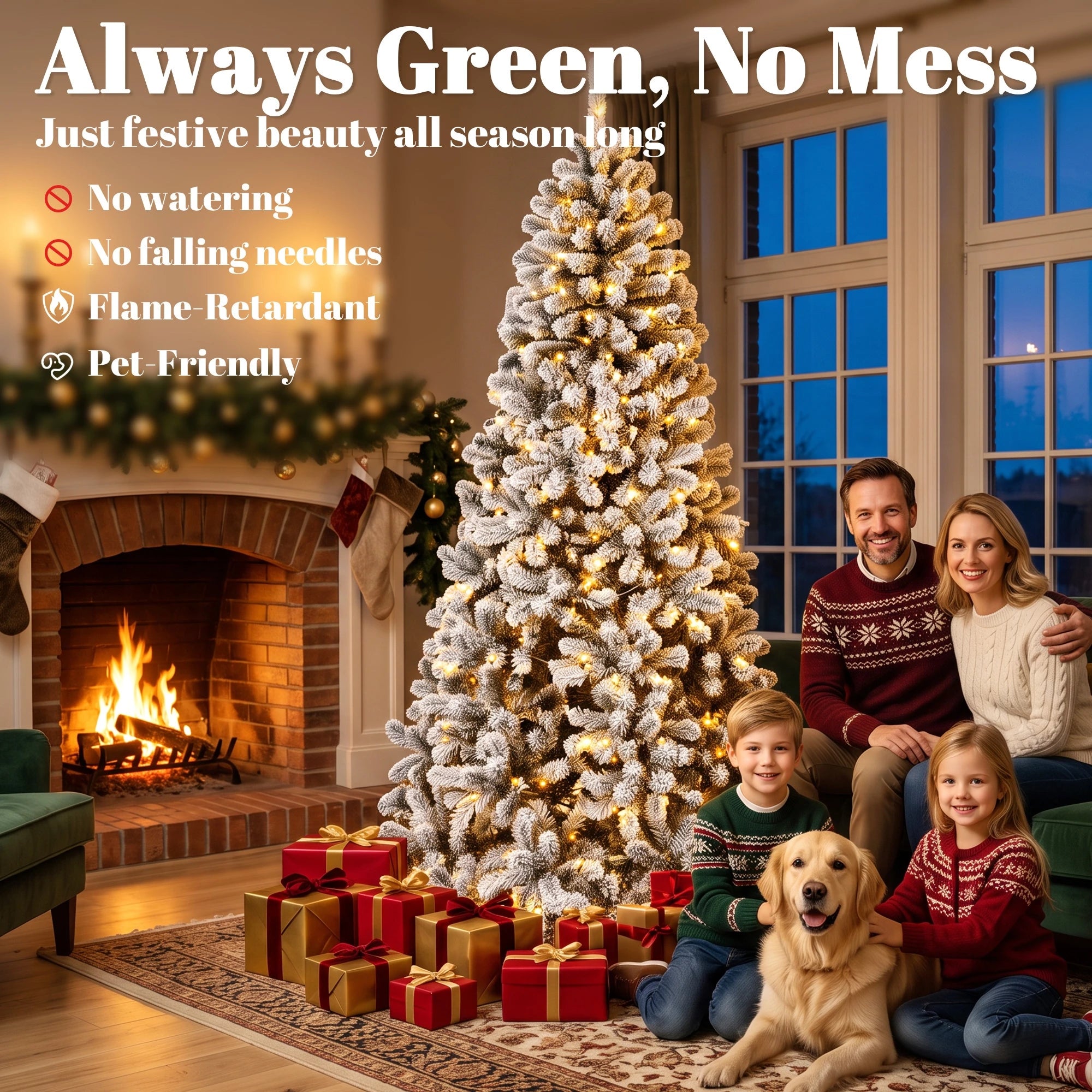 HOMCOM 7.5ft Flocked Christmas Tree — Pre-lit Northern Pine with 350 LEDs