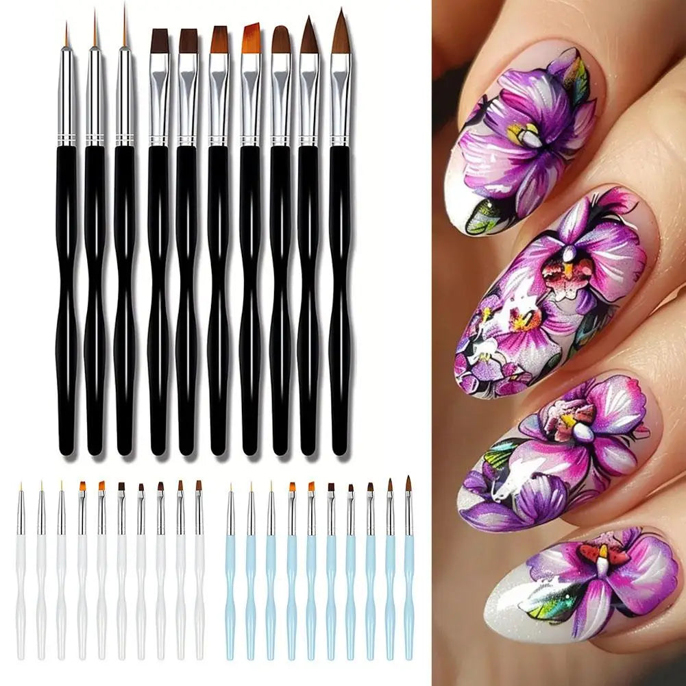 10-Piece Nail Art Brush Set — Precision Tools for Gel Polish and Detailing