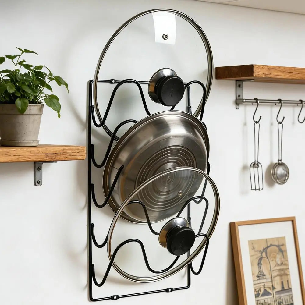 5-Tier Wall Mounted Pot Lid Rack — Space Saving Kitchen Organizer