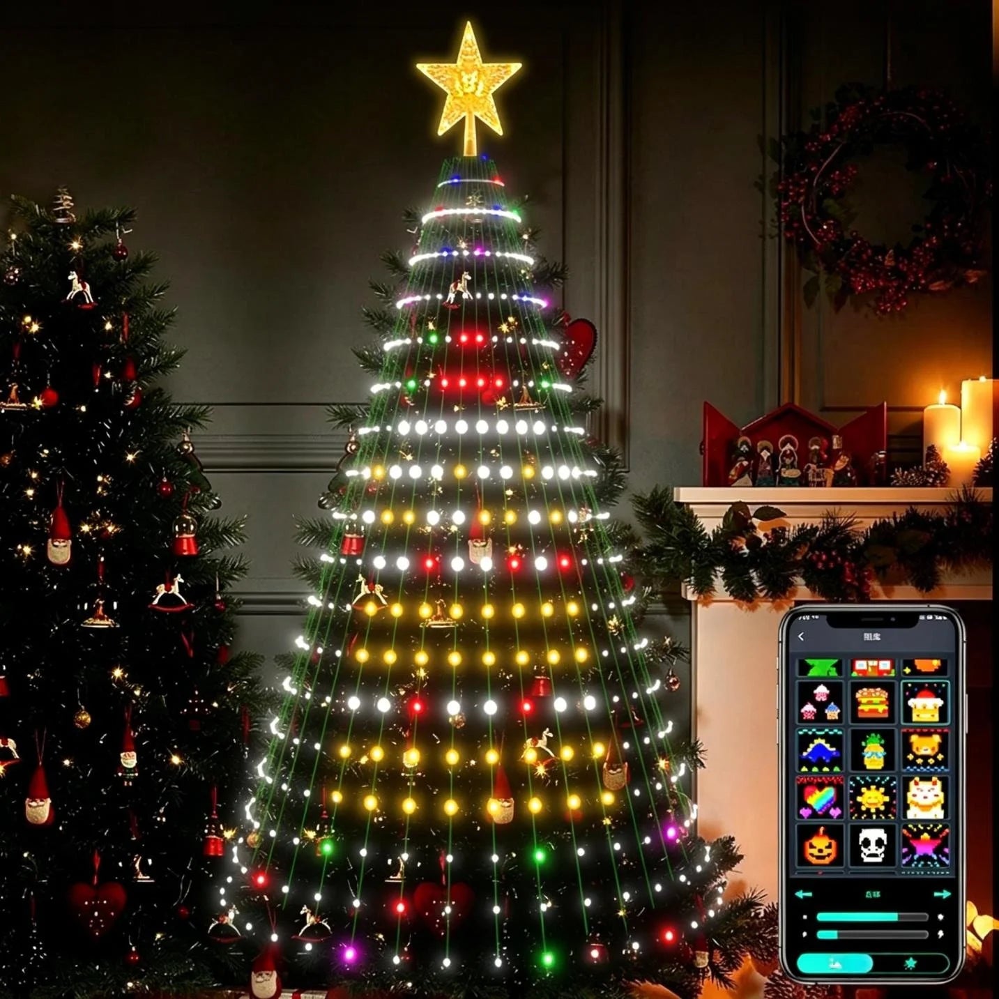 Programmable Pixel LED Christmas Lights — App Controlled String with Star Topper