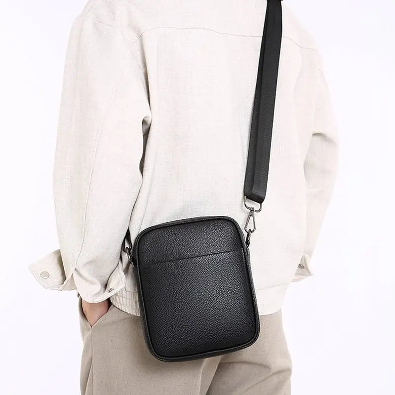 Genuine Leather Messenger Bag — Vertical Crossbody Shoulder Bag for Men