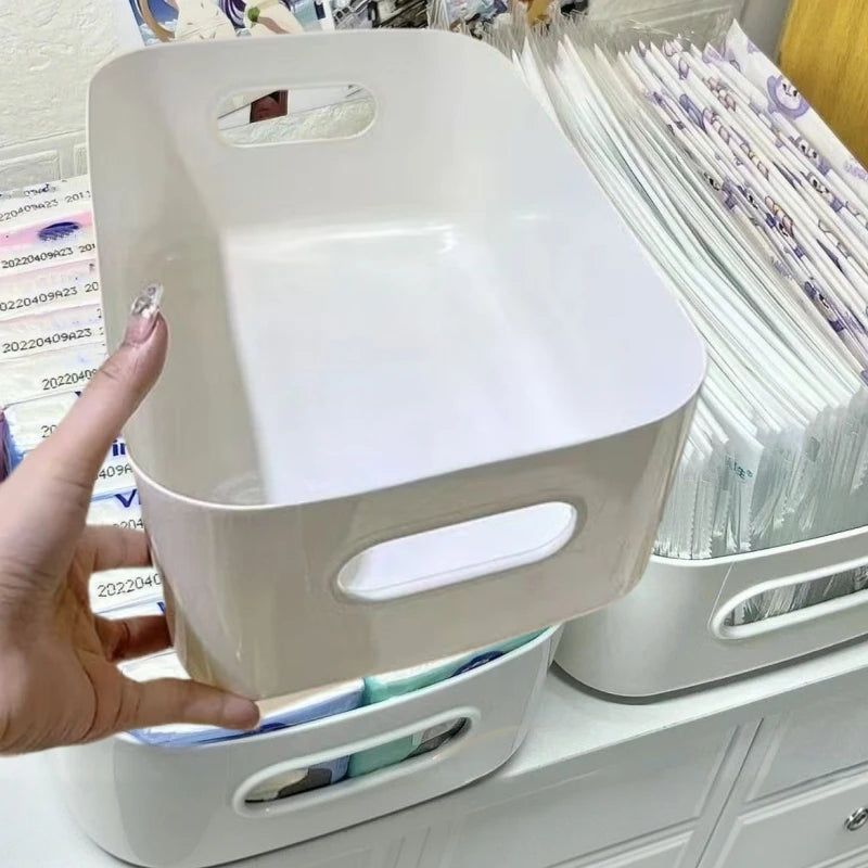 Multipurpose Plastic Storage Bin — Stackable Desktop Organizer with Handles