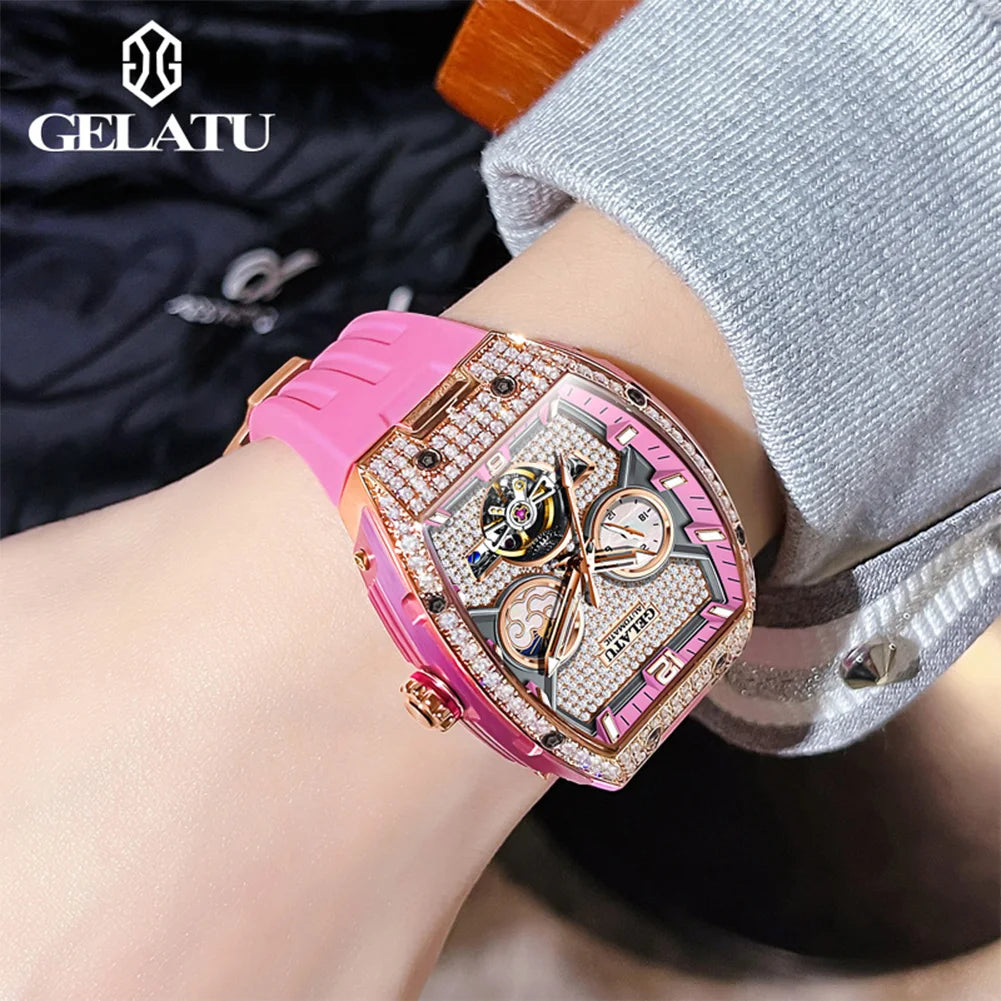 GELATU Luxury Ladies Watch — Automatic Mechanical Movement with Diamond Bezel